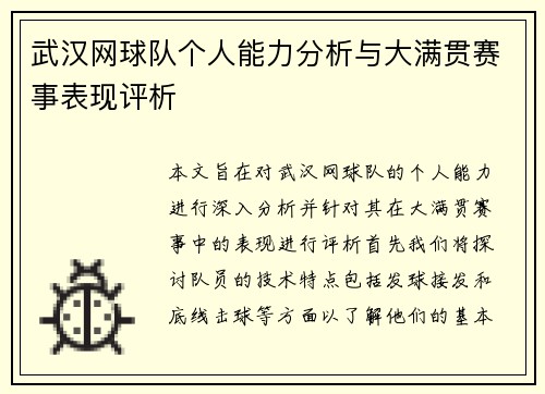 武汉网球队个人能力分析与大满贯赛事表现评析