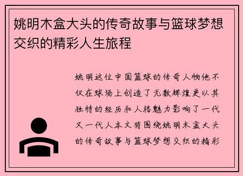 姚明木盒大头的传奇故事与篮球梦想交织的精彩人生旅程